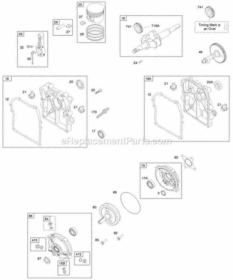 Camshaft Crankcase CoverSump Crankshaft PistonRingsConnecting Rod Diagram and Parts List for 097432-0038-F1  Briggs and Stratton Engine